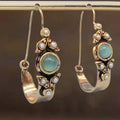 Classic Silver Mint Cabochon Pearl Hoop Earrings